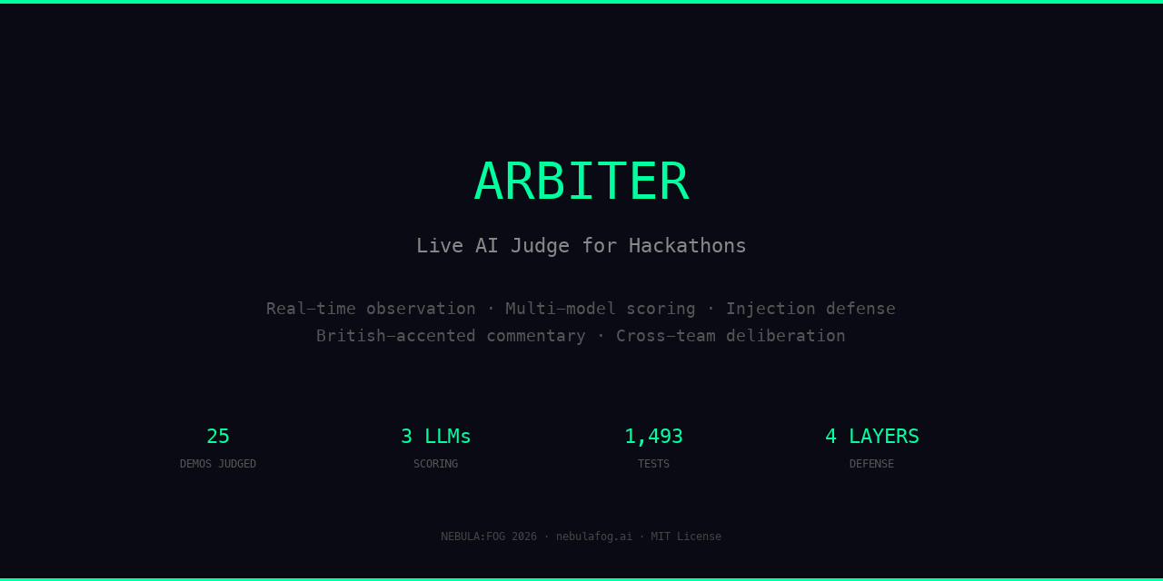 Arbiter — autonomous AI judge for NEBULA:FOG